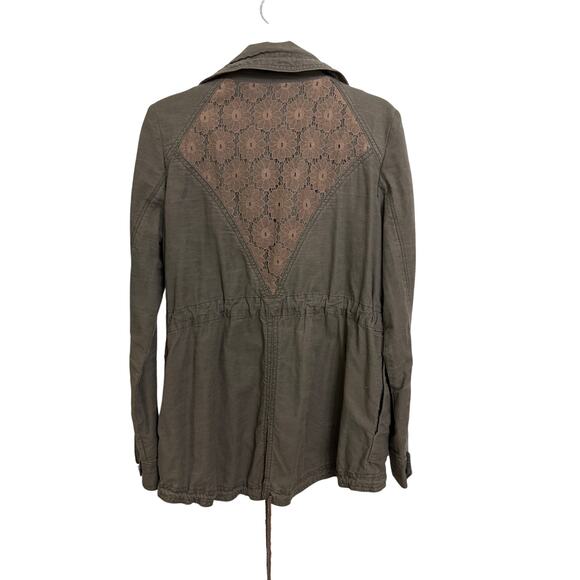 Anthropologie Revenna Lattice Anorak Women Large Jacket Olive Green Lace Hei Hei - Picture 2 of 5